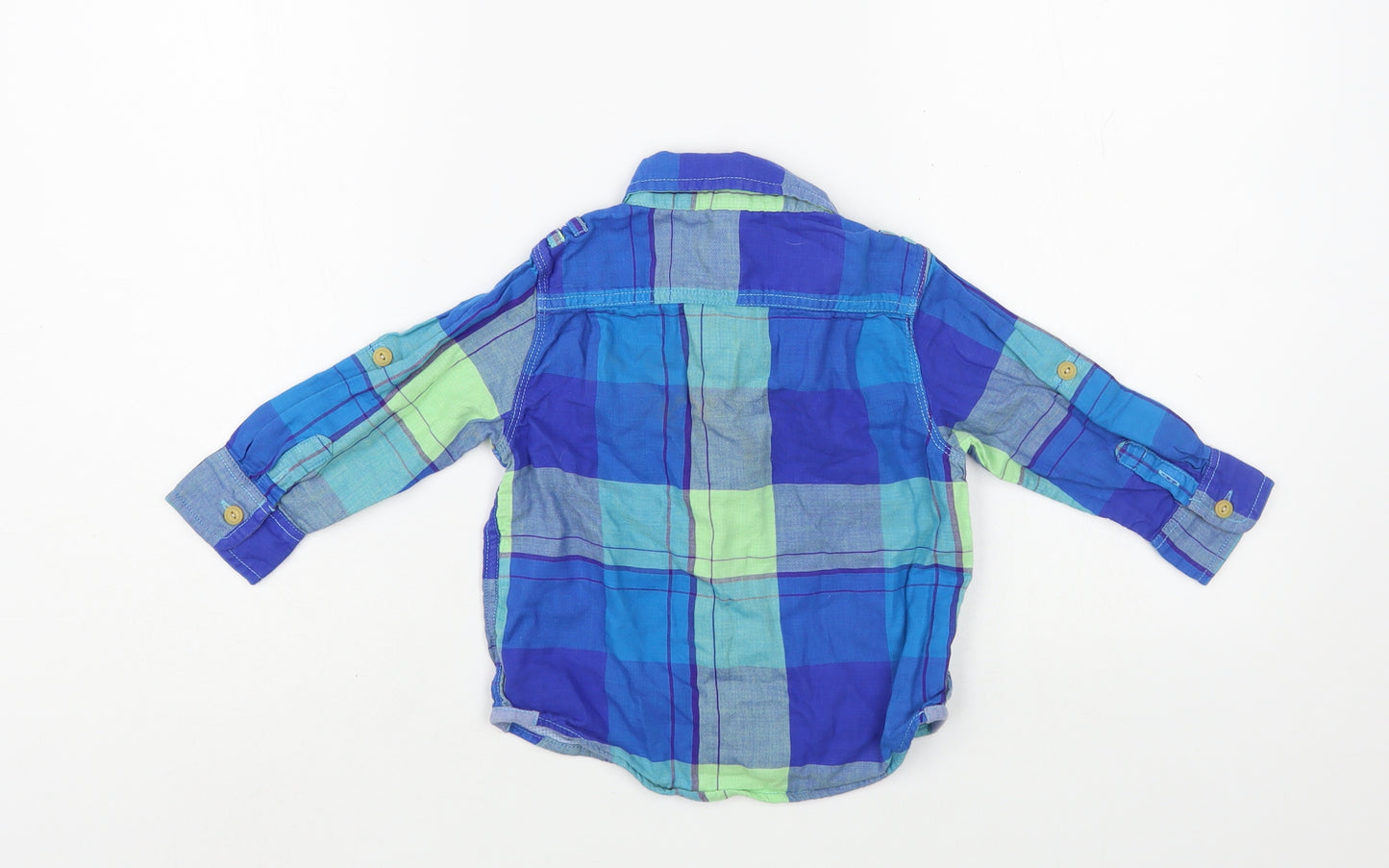 Gap Baby Blue Plaid Cotton Basic Button-Up Size 18-24 Months Collared Button