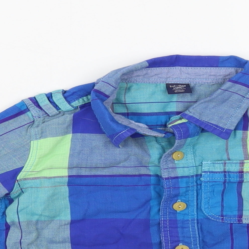 Gap Baby Blue Plaid Cotton Basic Button-Up Size 18-24 Months Collared Button