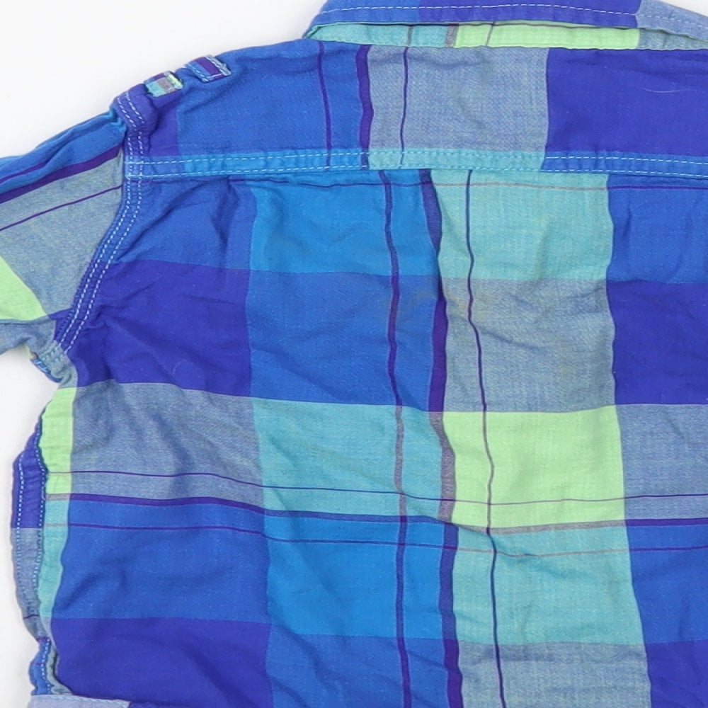 Gap Baby Blue Plaid Cotton Basic Button-Up Size 18-24 Months Collared Button