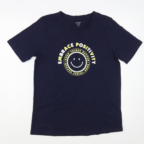 Marks and Spencer Womens Blue  Cotton Basic T-Shirt Size 12 Crew Neck - Positivity