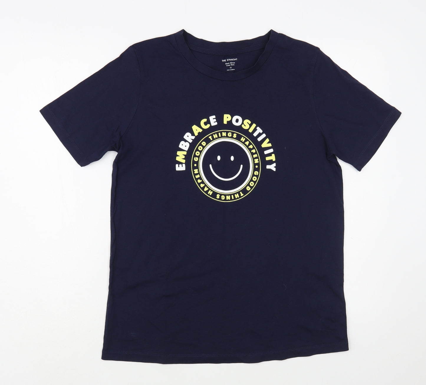 Marks and Spencer Womens Blue  Cotton Basic T-Shirt Size 12 Crew Neck - Positivity