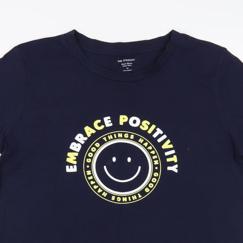 Marks and Spencer Womens Blue  Cotton Basic T-Shirt Size 12 Crew Neck - Positivity