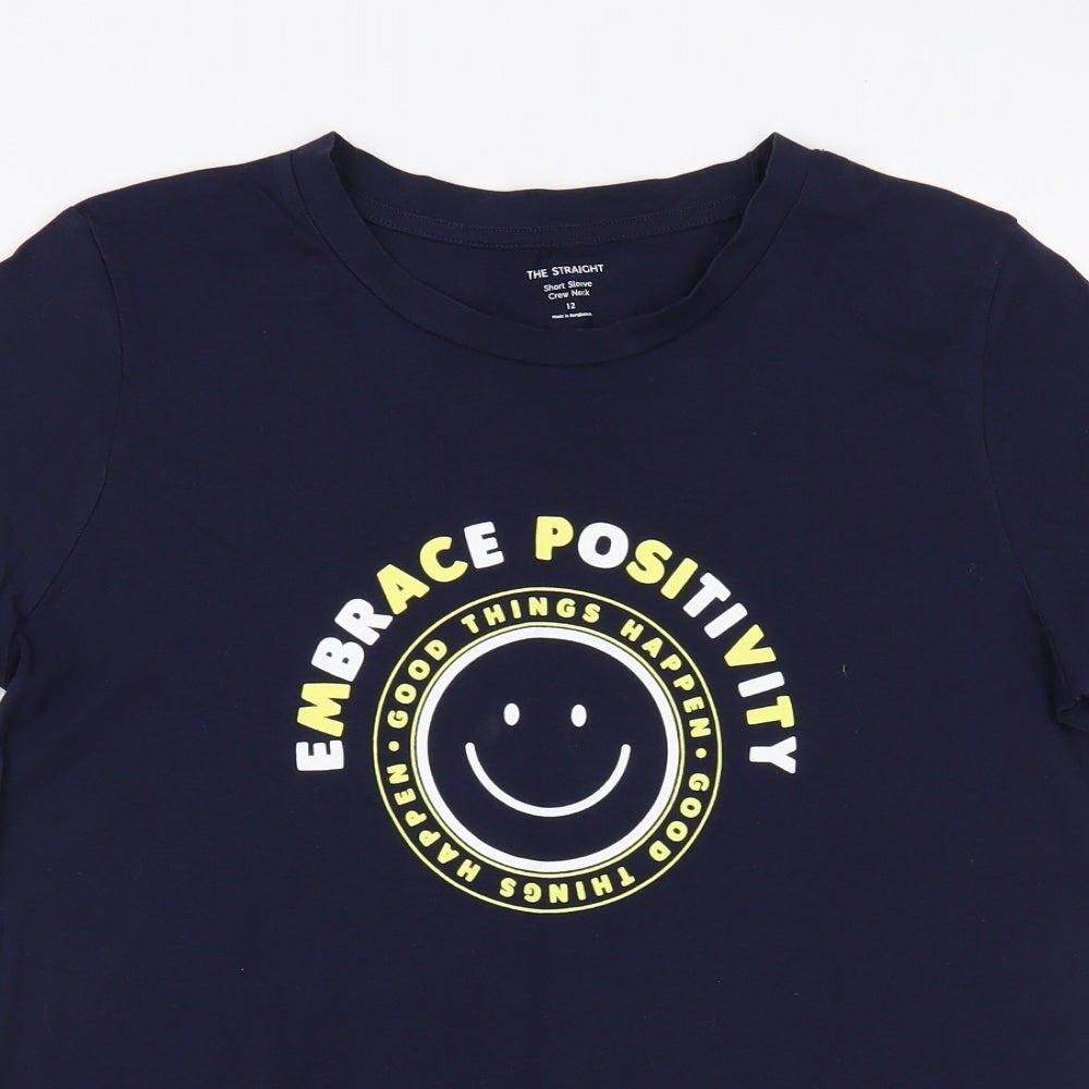 Marks and Spencer Womens Blue  Cotton Basic T-Shirt Size 12 Crew Neck - Positivity