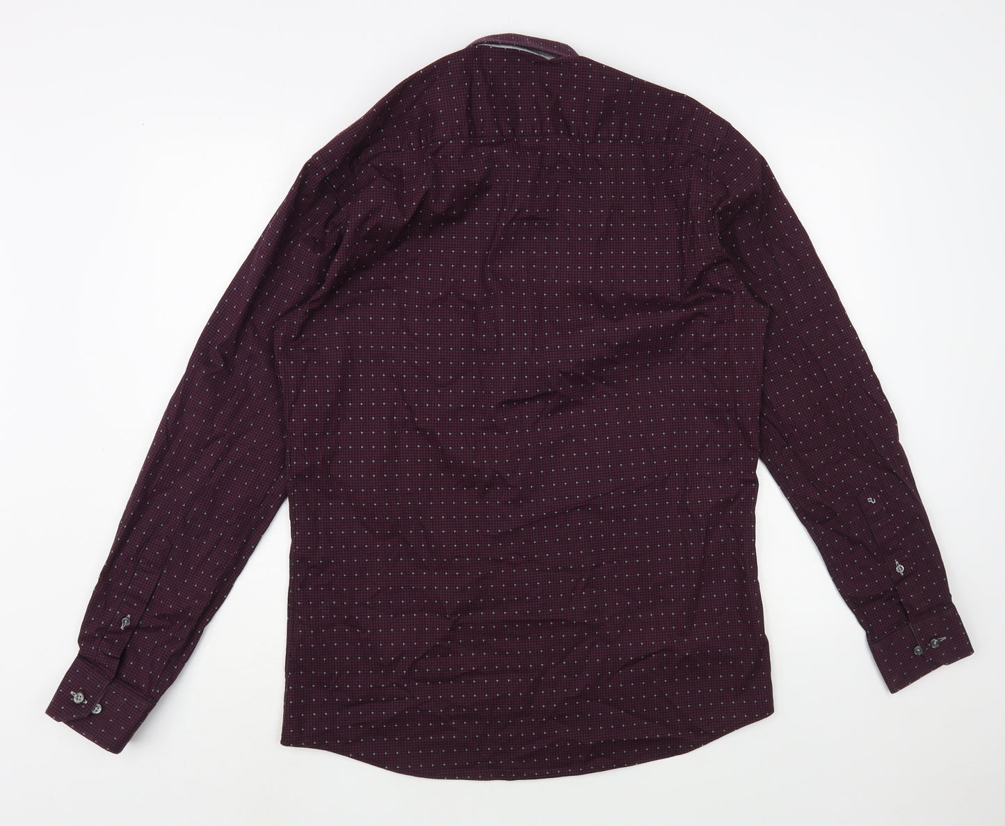 Remus Uomo Mens Purple Houndstooth Cotton  Dress Shirt Size 16 Collared Button