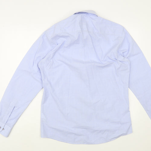 Remus Uomo Mens Blue Plaid Cotton  Dress Shirt Size 16 Collared Button
