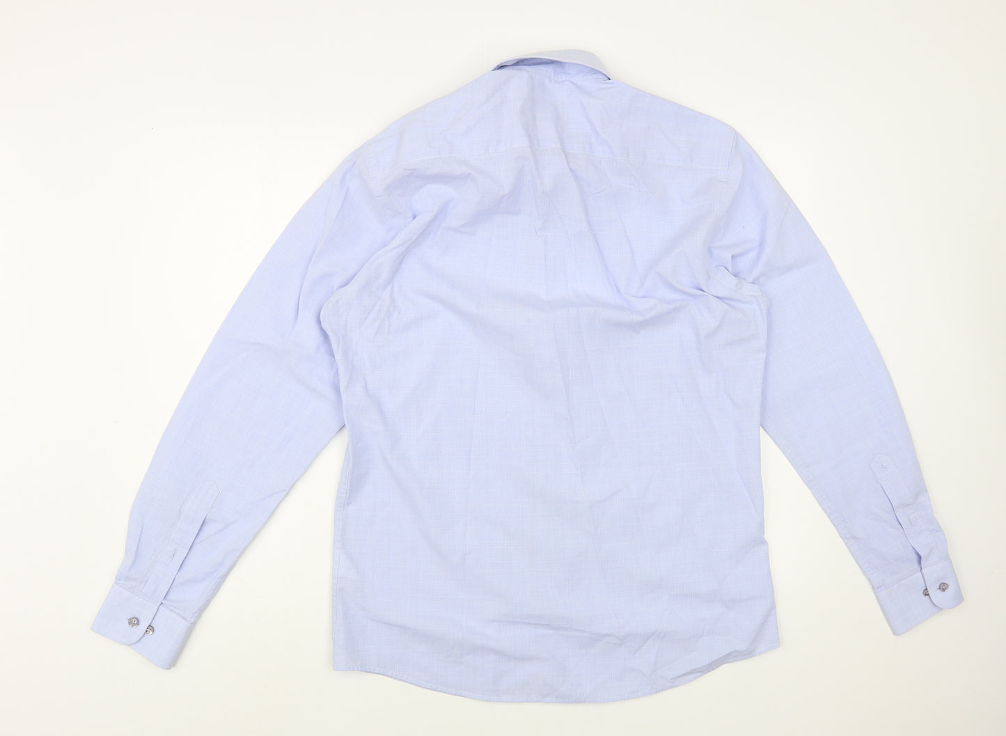 Remus Uomo Mens Blue Plaid Cotton  Dress Shirt Size 16 Collared Button