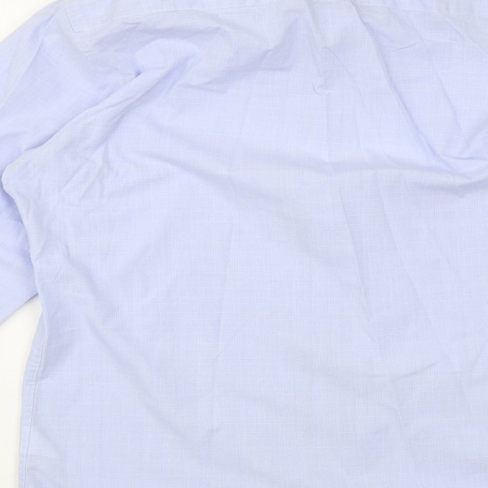 Remus Uomo Mens Blue Plaid Cotton  Dress Shirt Size 16 Collared Button