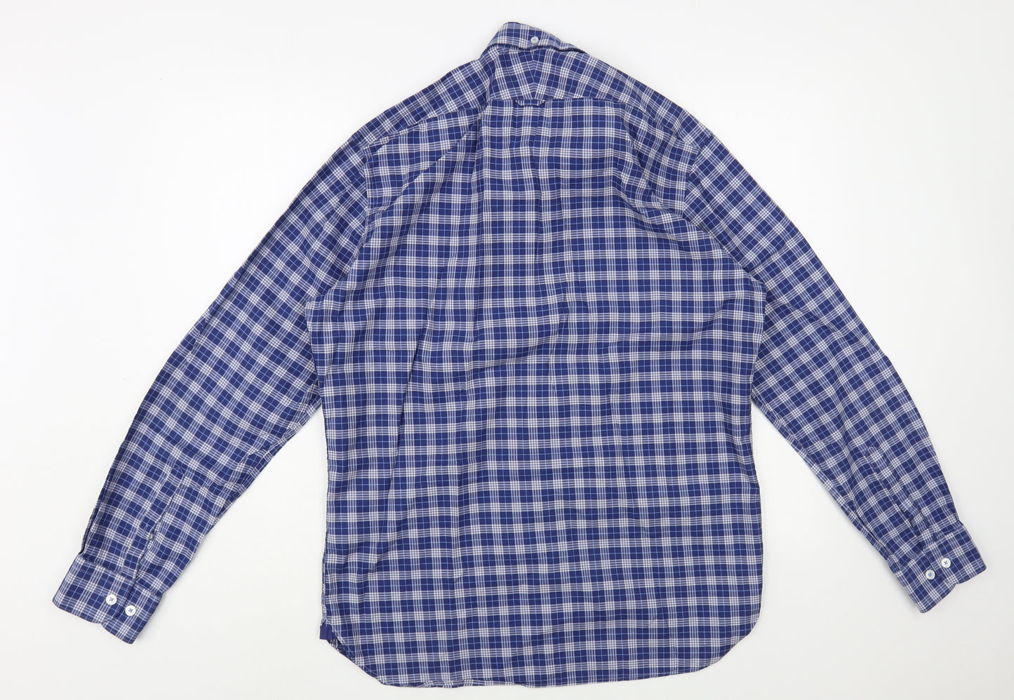T.M. Lewin  Mens Blue Plaid Cotton  Button-Up Size M Collared Button