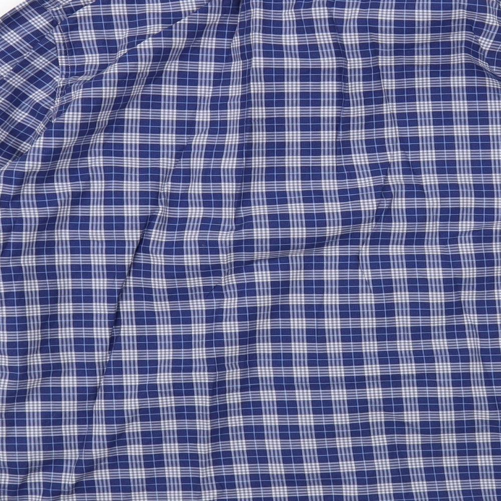 T.M. Lewin  Mens Blue Plaid Cotton  Button-Up Size M Collared Button