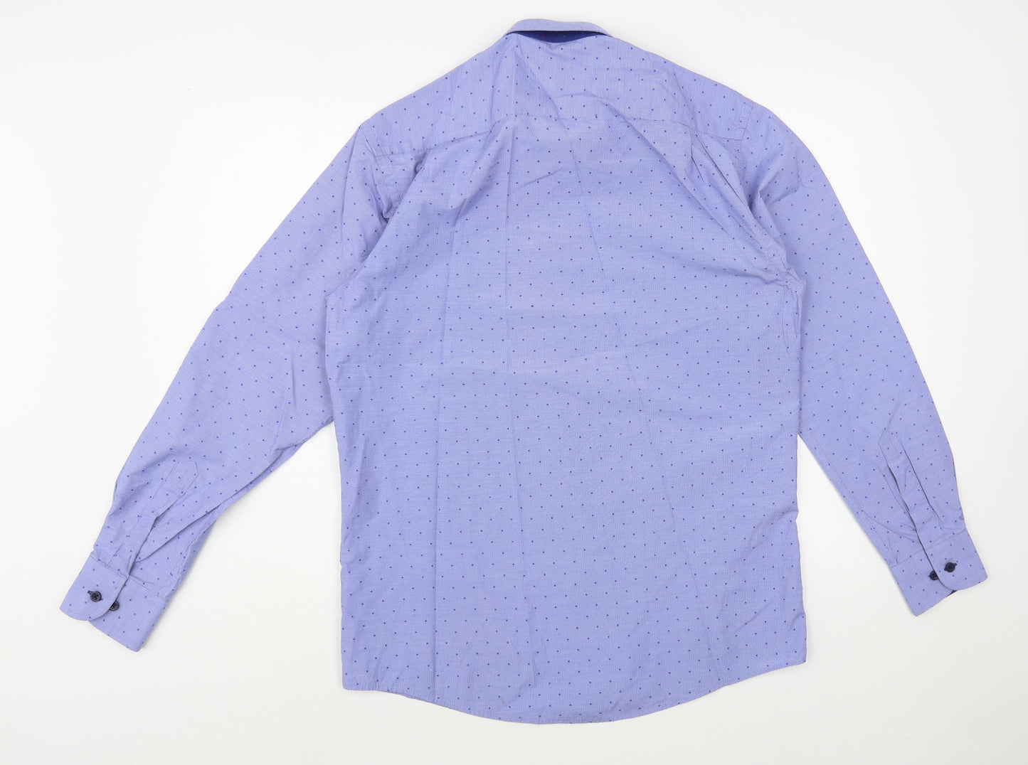 Drifter Mens Blue Polka Dot Cotton  Dress Shirt Size M Collared Button