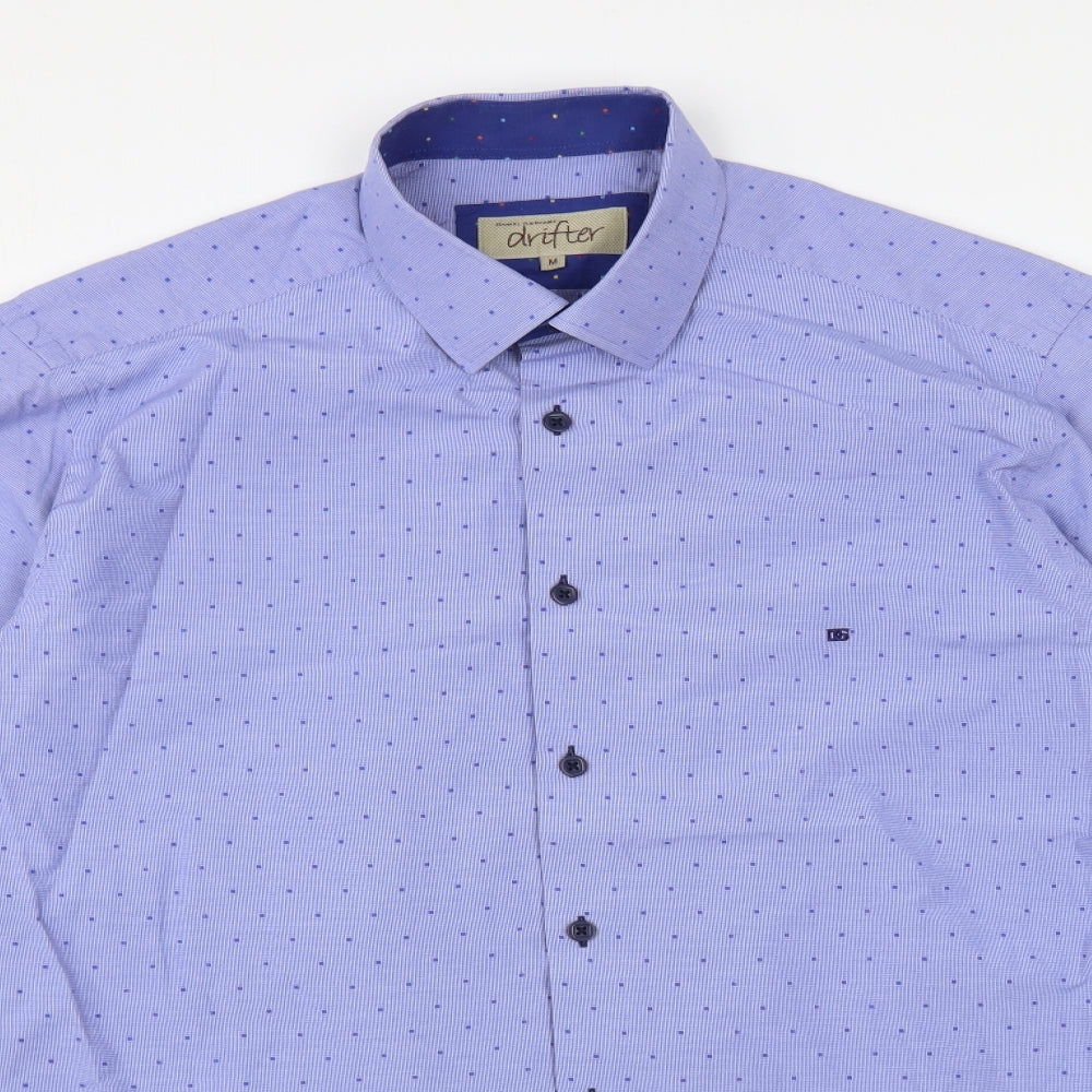 Drifter Mens Blue Polka Dot Cotton  Dress Shirt Size M Collared Button