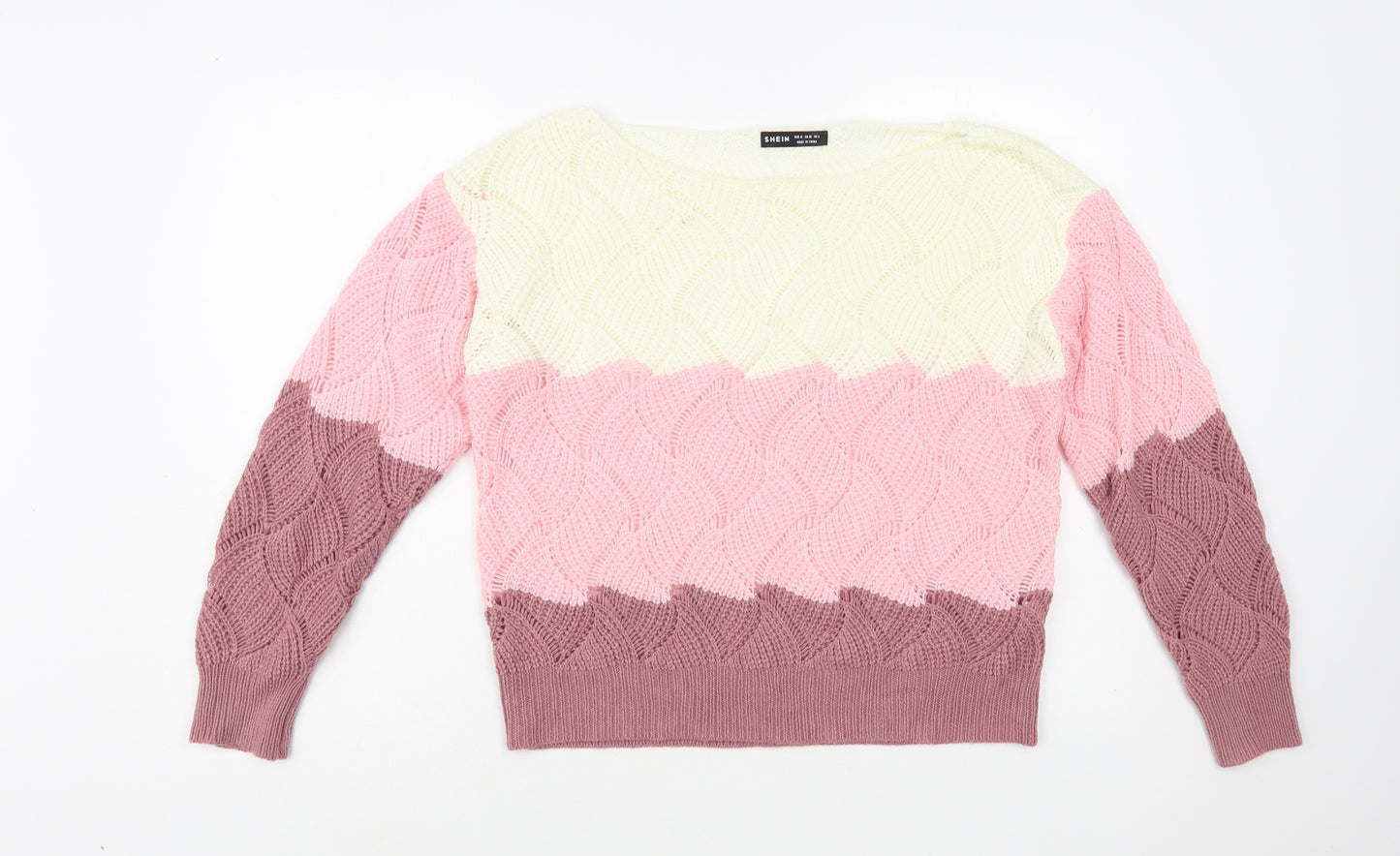 SheIn Womens Pink Boat Neck  Acrylic Pullover Jumper Size M