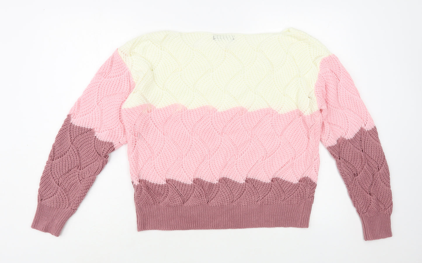 SheIn Womens Pink Boat Neck  Acrylic Pullover Jumper Size M