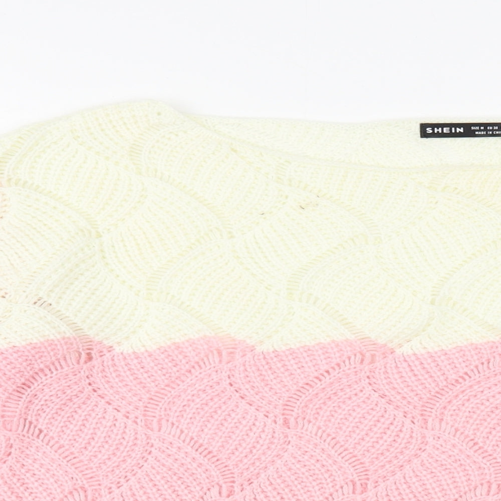 SheIn Womens Pink Boat Neck  Acrylic Pullover Jumper Size M