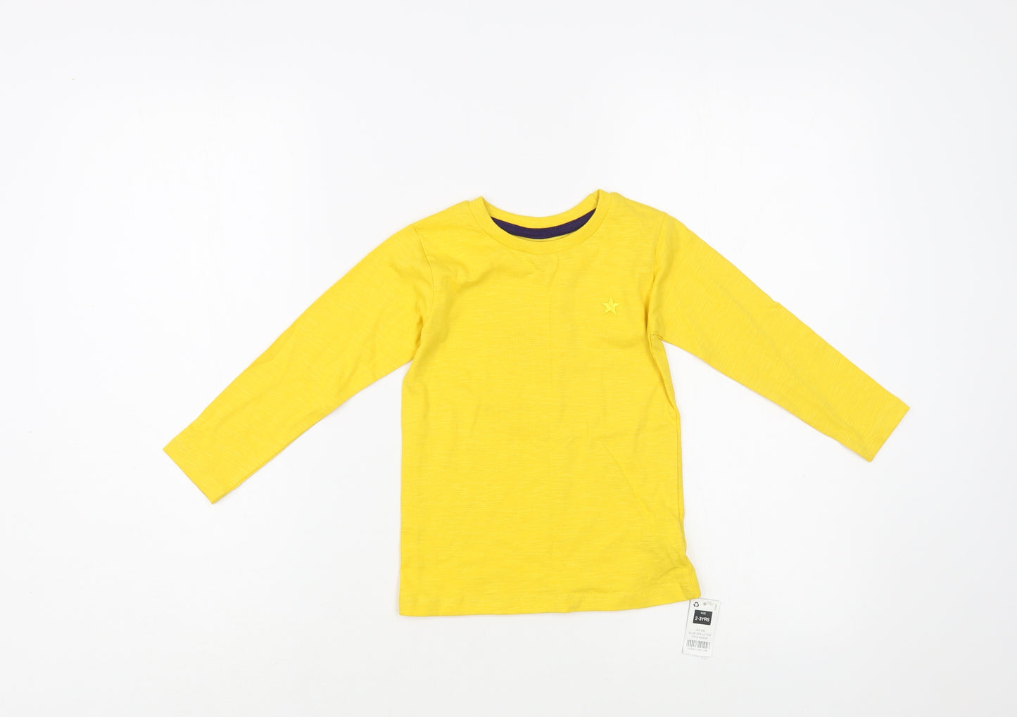 Dunnes Stores Girls Yellow  Cotton Basic T-Shirt Size 2-3 Years Crew Neck Pullover