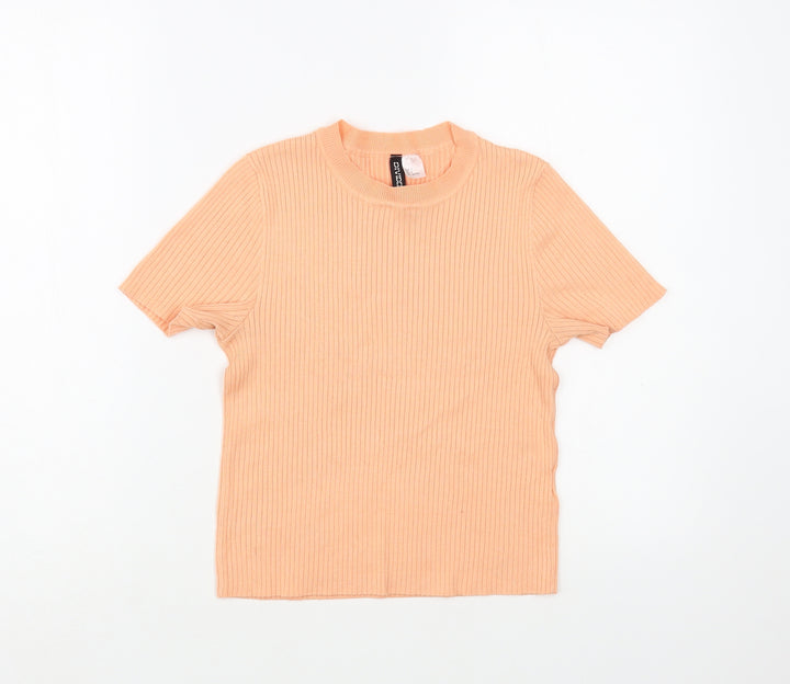H&M Womens Pink  Polyester Basic T-Shirt Size S Crew Neck