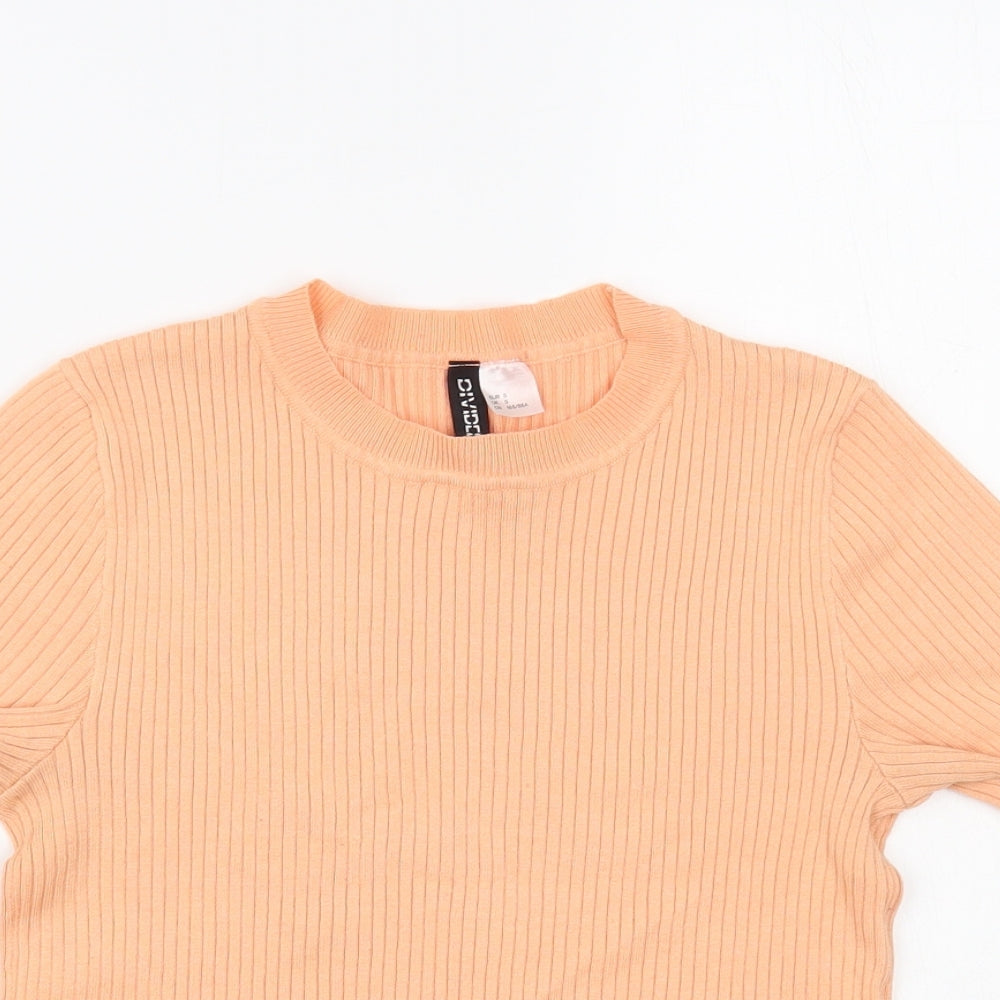H&M Womens Pink  Polyester Basic T-Shirt Size S Crew Neck