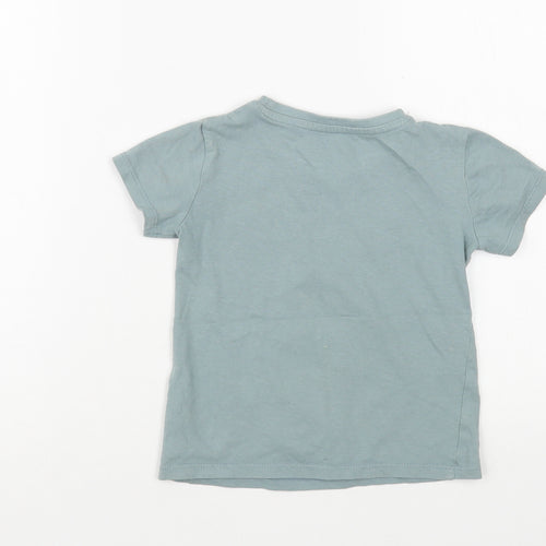 Dunnes Stores Girls Green  Cotton Basic T-Shirt Size 2-3 Years Crew Neck Pullover - Giraffe