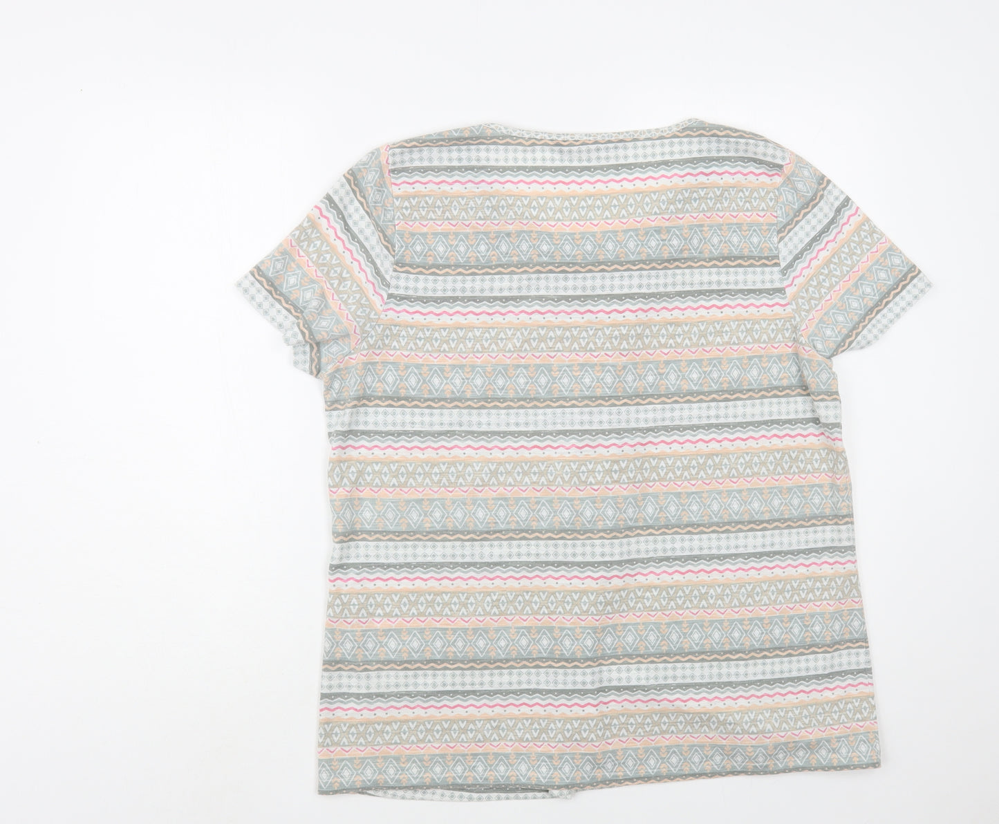 Bonmarché Womens Green Geometric Polyester Basic T-Shirt Size 18 Scoop Neck