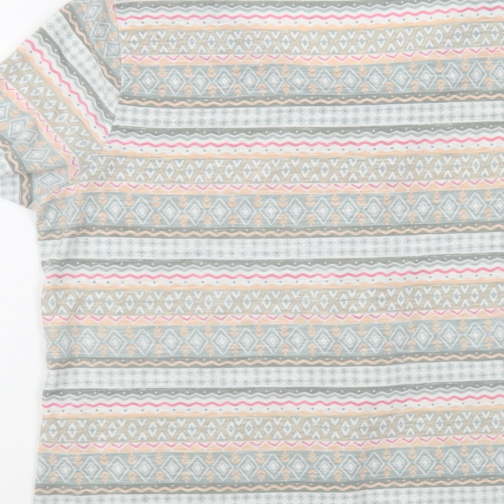 Bonmarché Womens Green Geometric Polyester Basic T-Shirt Size 18 Scoop Neck