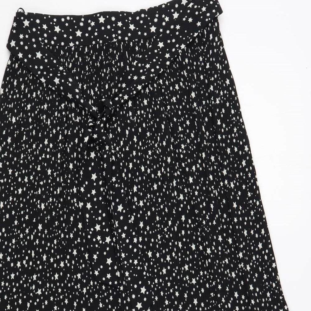 Topshop Womens Black Geometric Polyester A-Line Skirt Size 8   Tie - Star Pattern