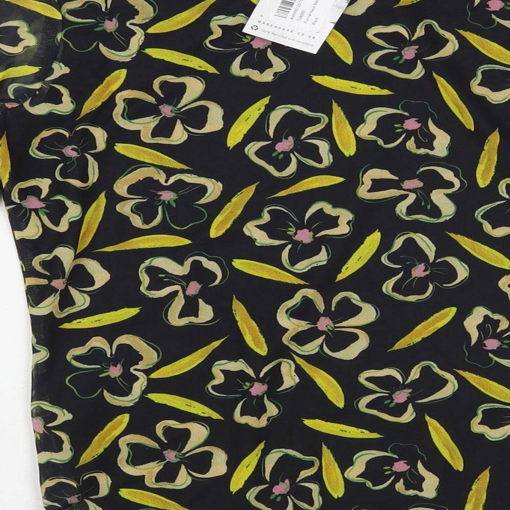 Warehouse Womens Black Floral Polyester Basic Blouse Size M Mock Neck
