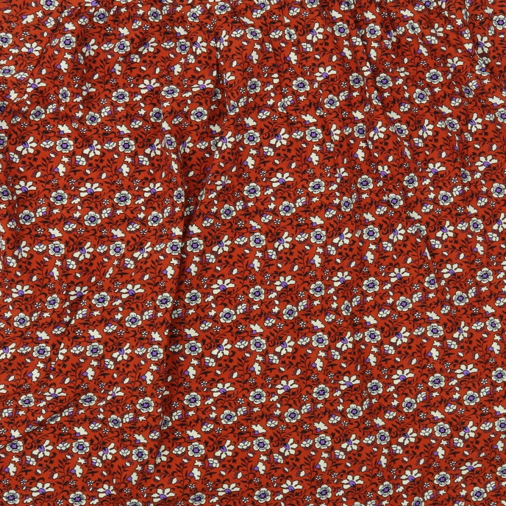 Melya Melody Womens Brown Floral Polyester Shift  Size L  V-Neck Button