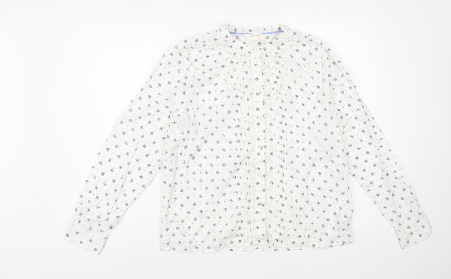 Per Una  Womens White Floral Cotton Basic Button-Up Size 12 Round Neck