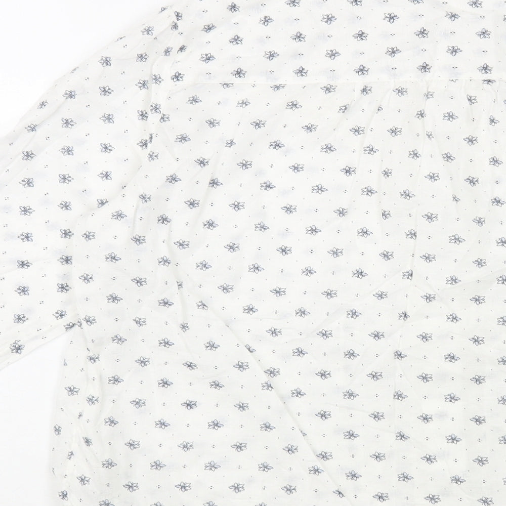 Per Una  Womens White Floral Cotton Basic Button-Up Size 12 Round Neck
