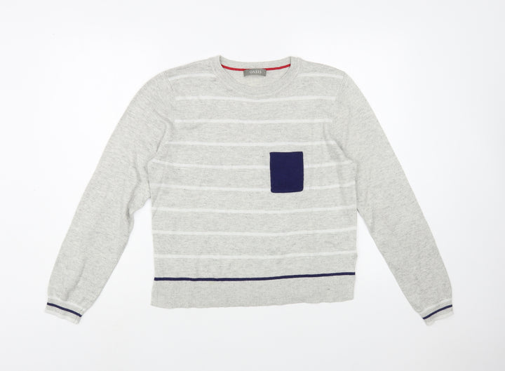 Oasis Womens Grey Crew Neck Striped Viscose Pullover Jumper Size L