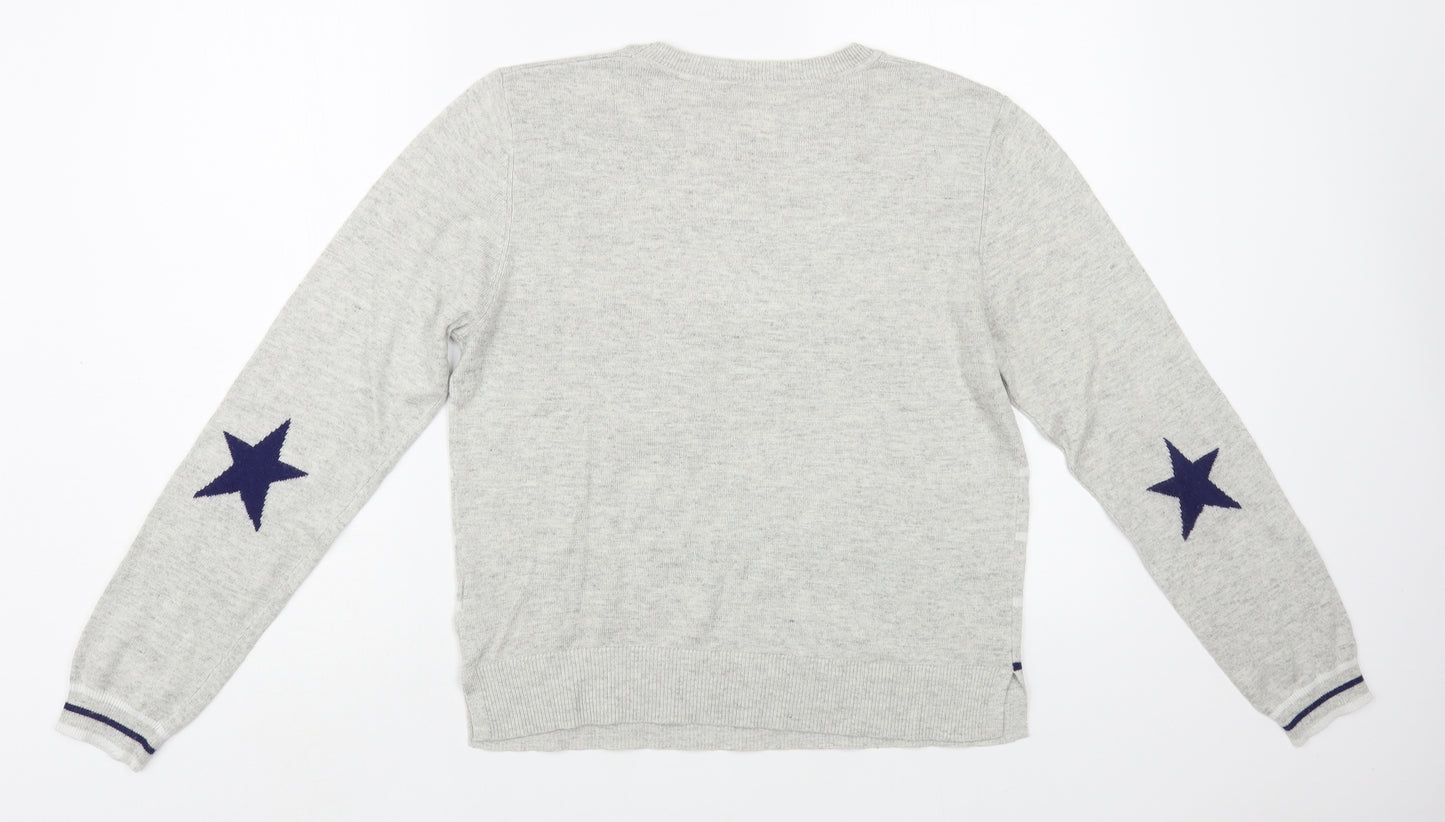 Oasis Womens Grey Crew Neck Striped Viscose Pullover Jumper Size L