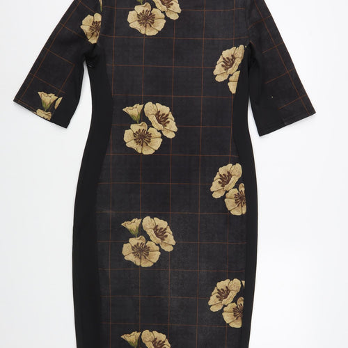 Stardust+Steel Womens Grey Floral Polyester Pencil Dress  Size 12  Round Neck Zip