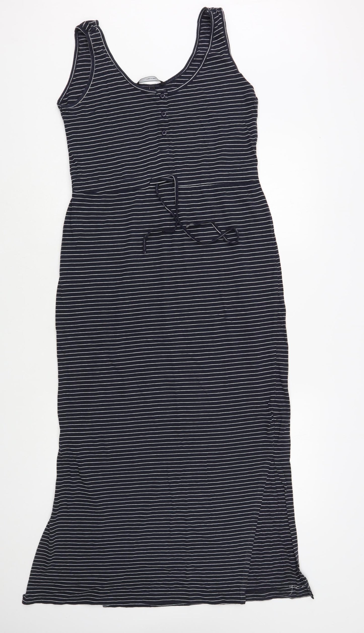 VERO MODA Womens Blue Striped Cotton Maxi  Size M  Scoop Neck Drawstring