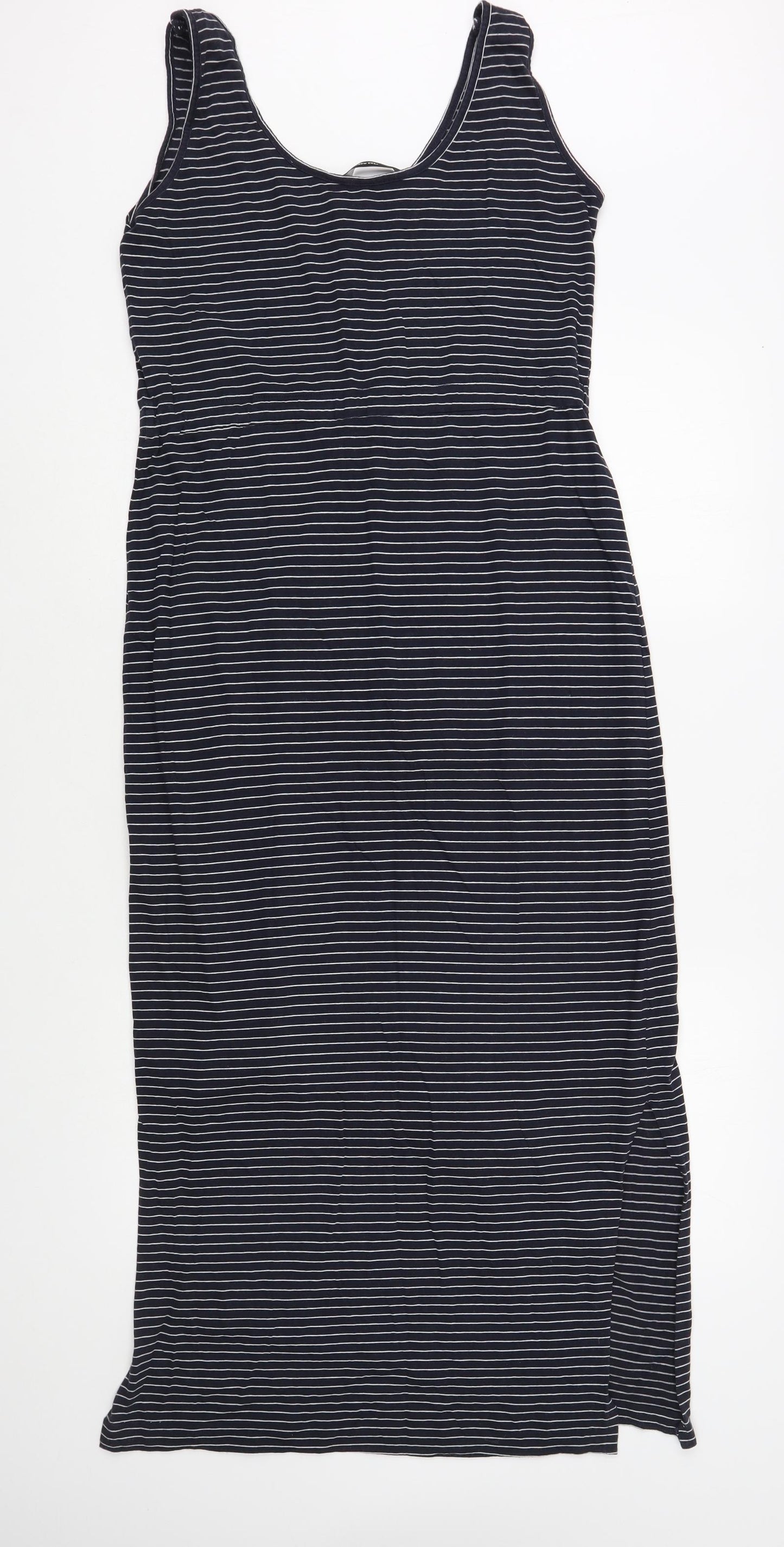 VERO MODA Womens Blue Striped Cotton Maxi  Size M  Scoop Neck Drawstring