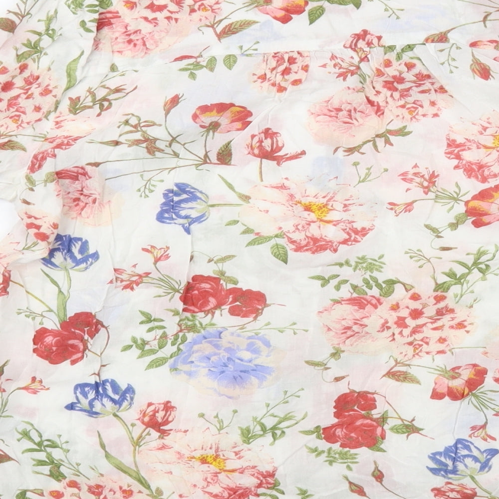 Marks and Spencer Womens White Floral Modal Basic Button-Up Size 10 Collared
