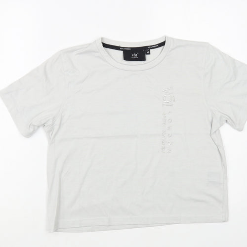 Voi  Womens Grey  Cotton Basic T-Shirt Size M Crew Neck