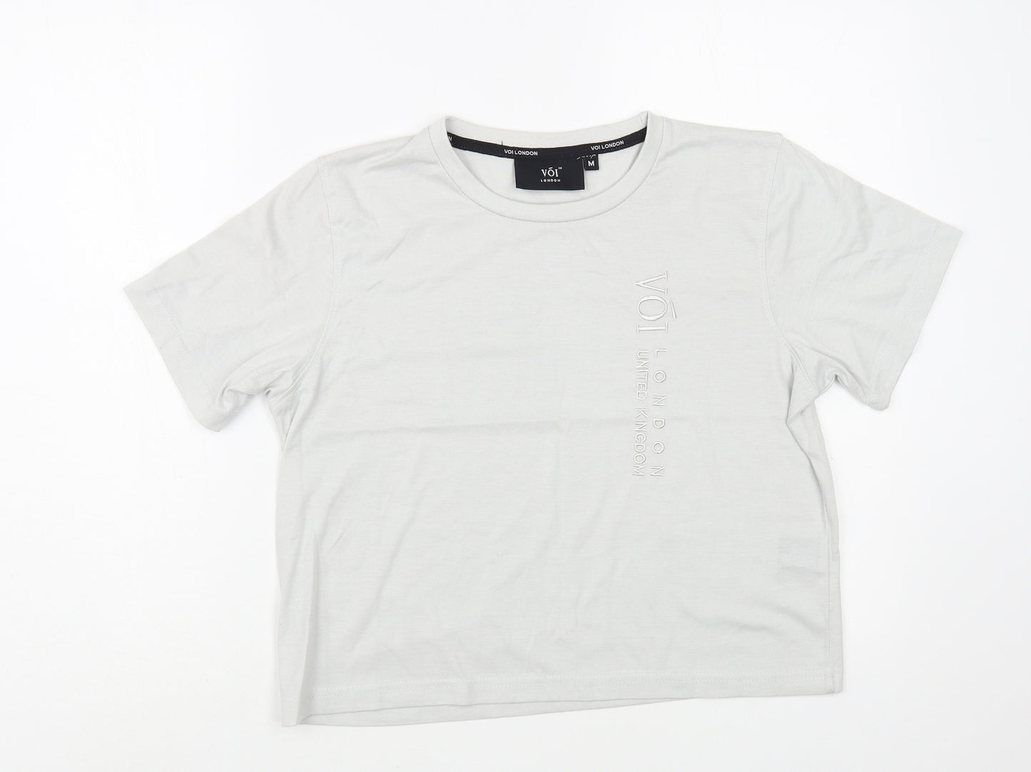 Voi  Womens Grey  Cotton Basic T-Shirt Size M Crew Neck
