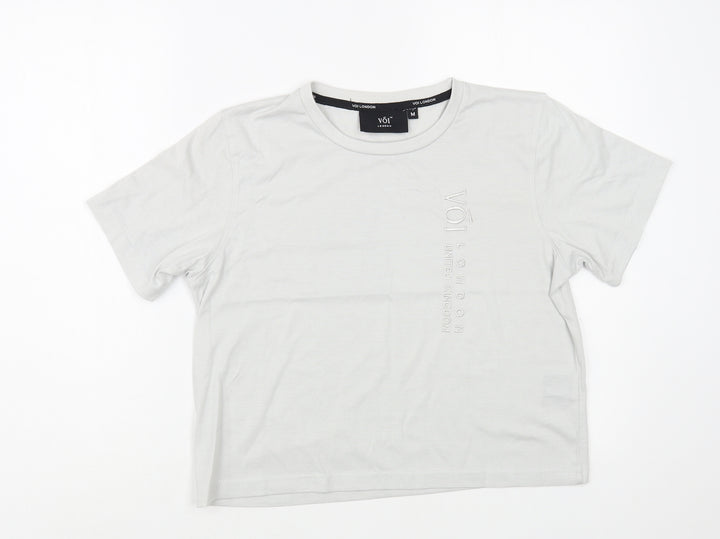 Voi  Womens Grey  Cotton Basic T-Shirt Size M Crew Neck