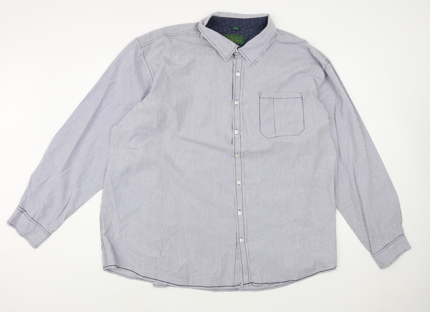 Williams & Brown Mens Blue Striped Cotton  Button-Up Size 3XL Collared Button