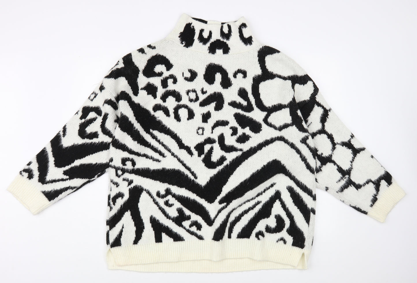 Topshop Womens White High Neck Geometric Acrylic Pullover Jumper Size S