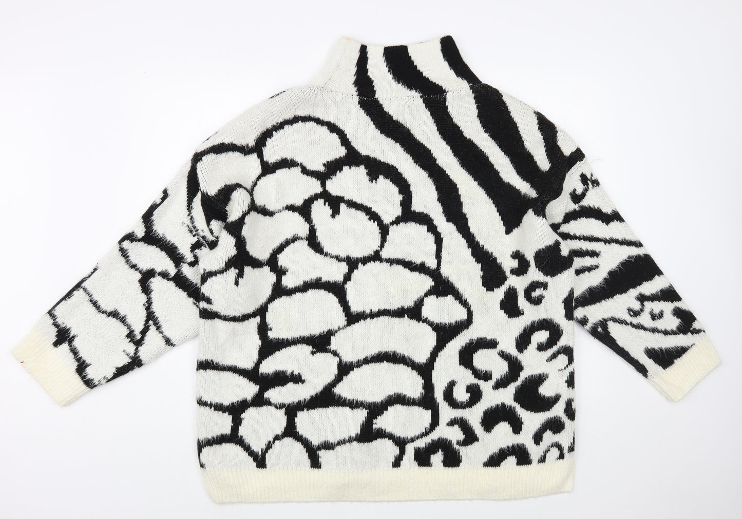 Topshop Womens White High Neck Geometric Acrylic Pullover Jumper Size S
