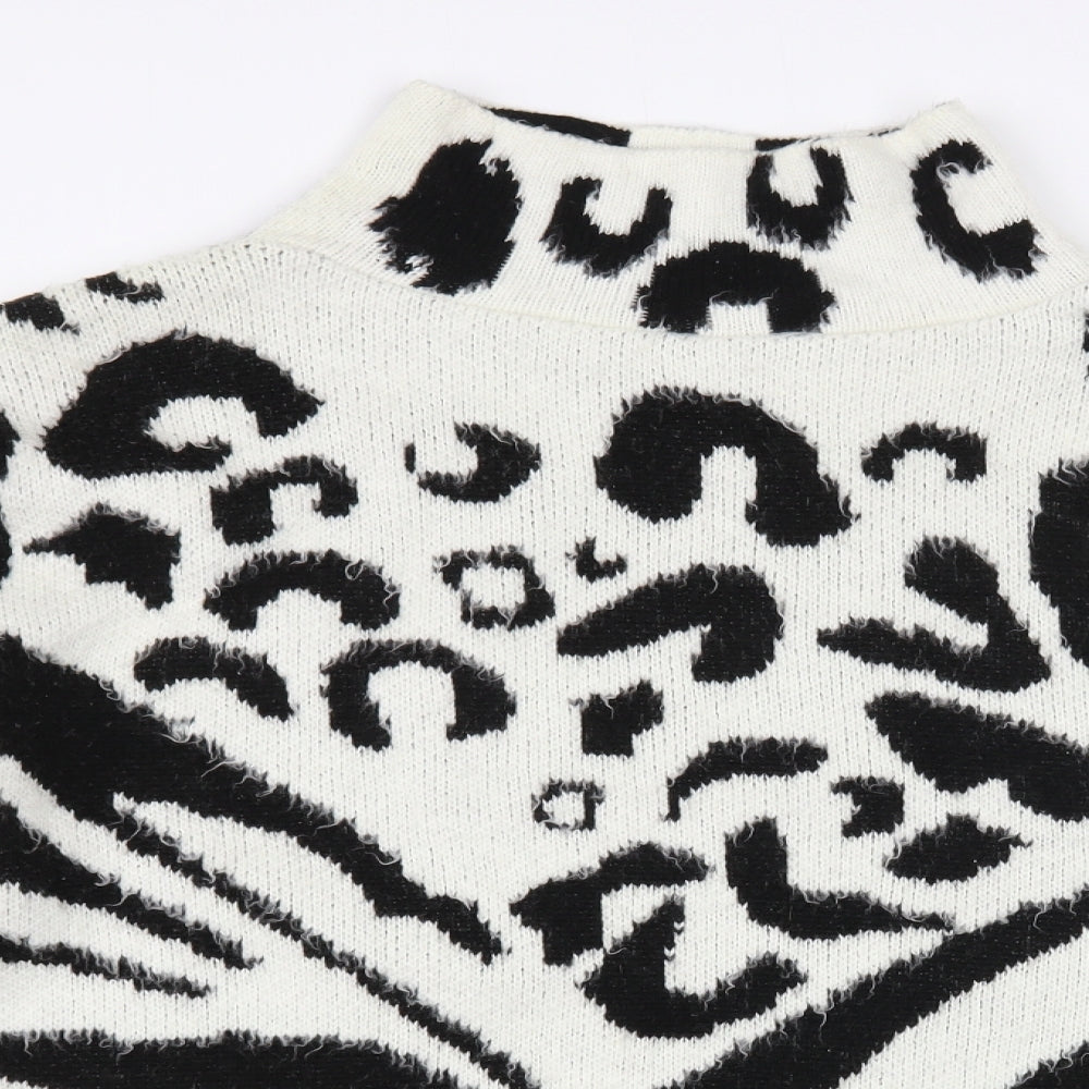 Topshop Womens White High Neck Geometric Acrylic Pullover Jumper Size S