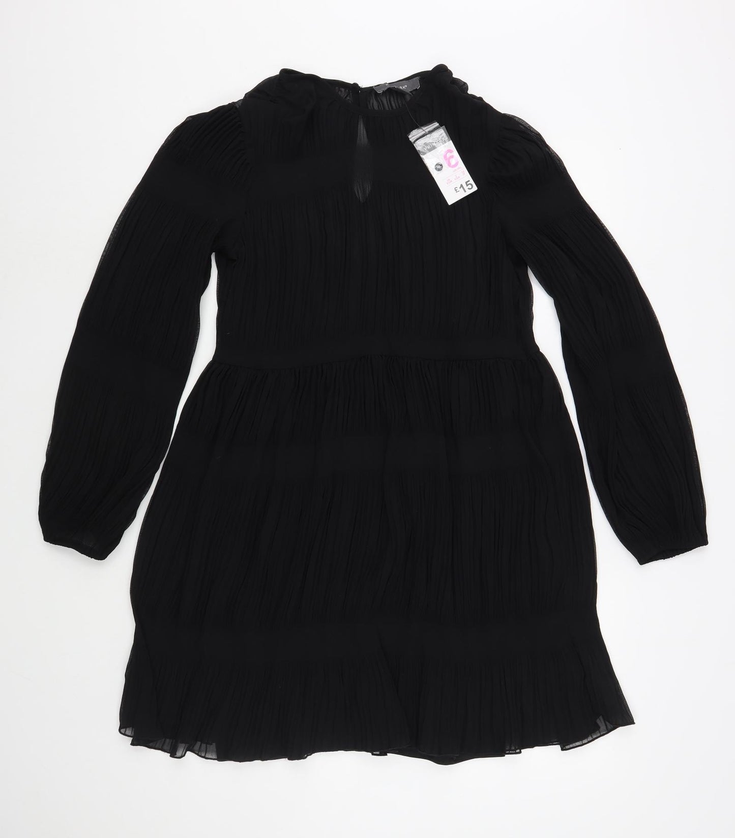 Primark Womens Black  Polyester Fit & Flare  Size 6  Crew Neck Button