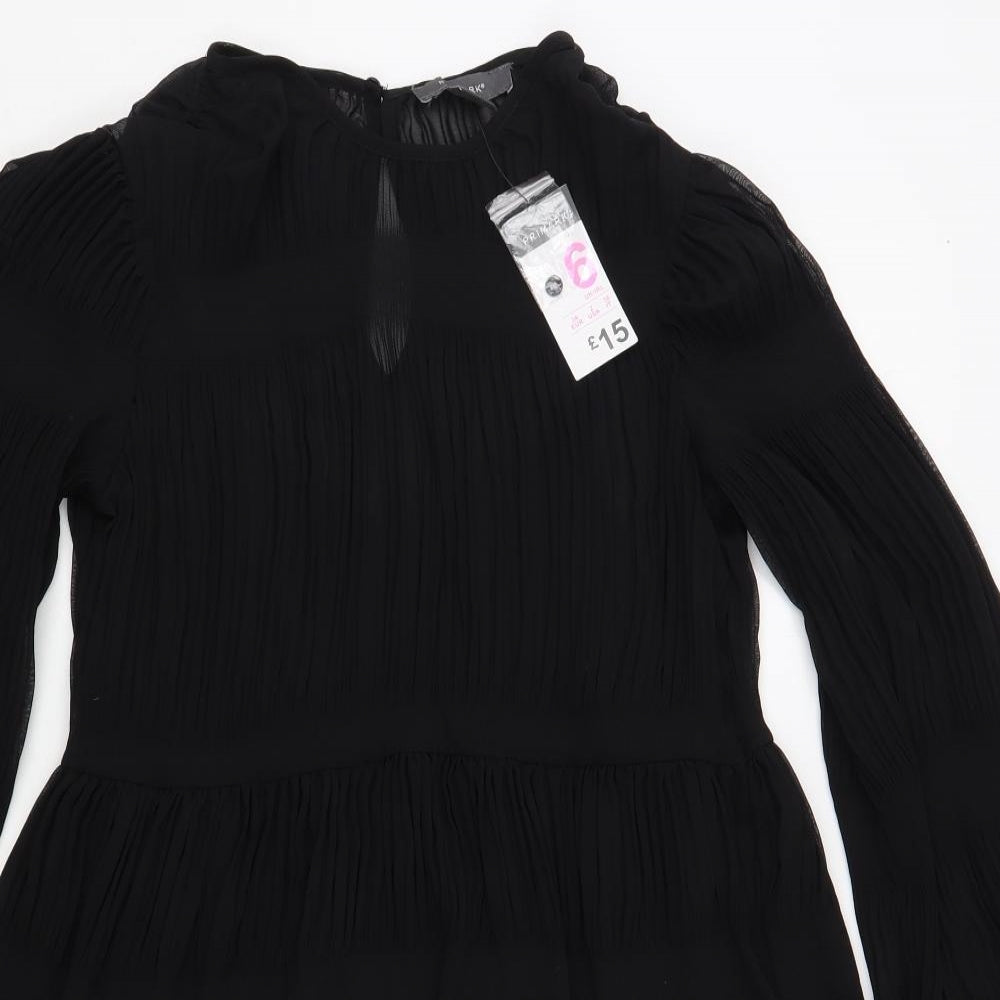 Primark Womens Black  Polyester Fit & Flare  Size 6  Crew Neck Button