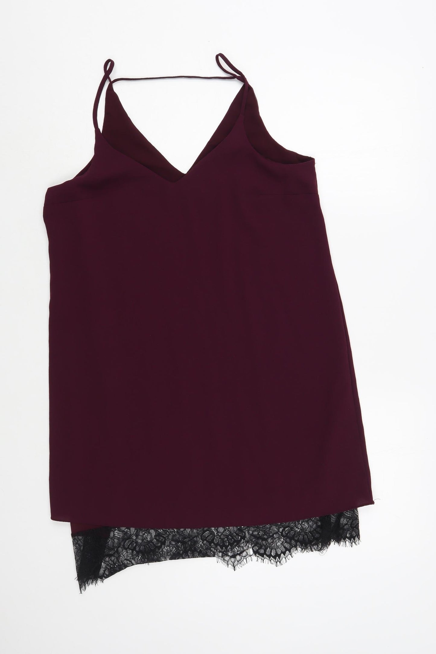 River Island Womens Purple  Polyester Slip Dress  Size 12  V-Neck Pullover - Lace Detail
