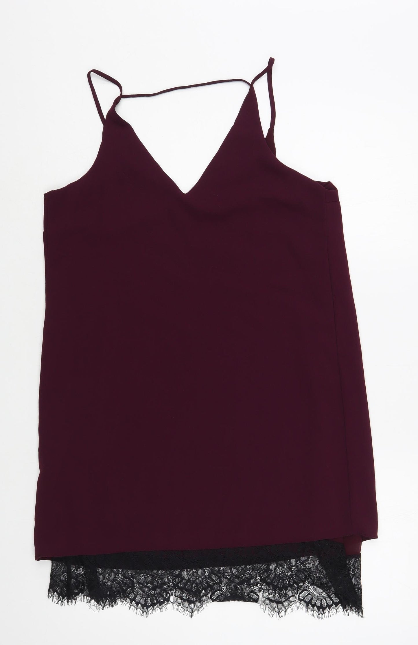 River Island Womens Purple  Polyester Slip Dress  Size 12  V-Neck Pullover - Lace Detail