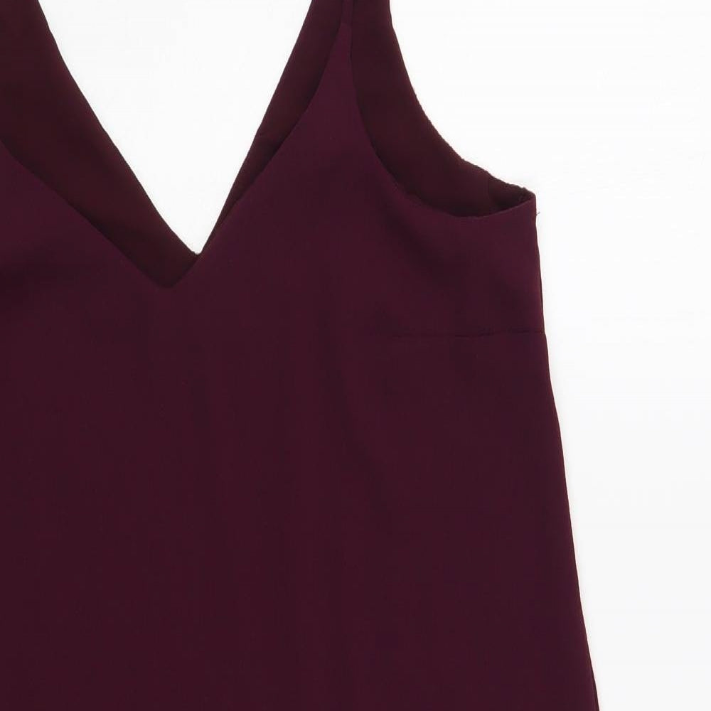 River Island Womens Purple  Polyester Slip Dress  Size 12  V-Neck Pullover - Lace Detail