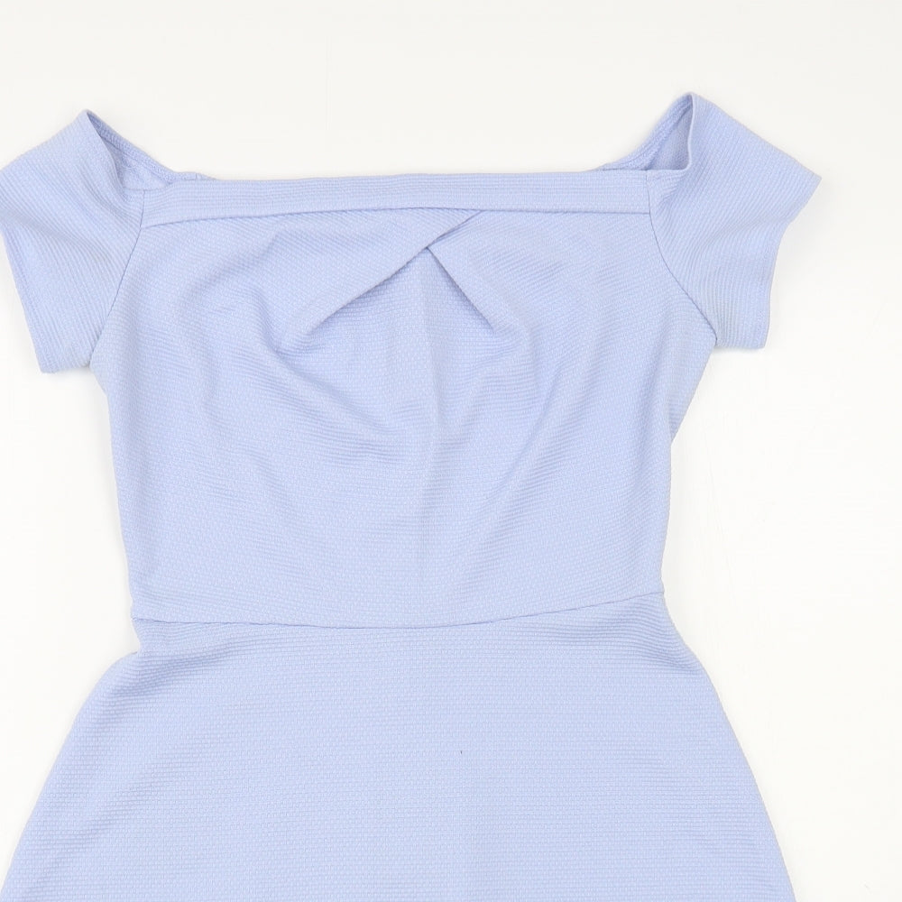 Love Womens Blue  Polyester Fit & Flare  Size S  Off the Shoulder Zip