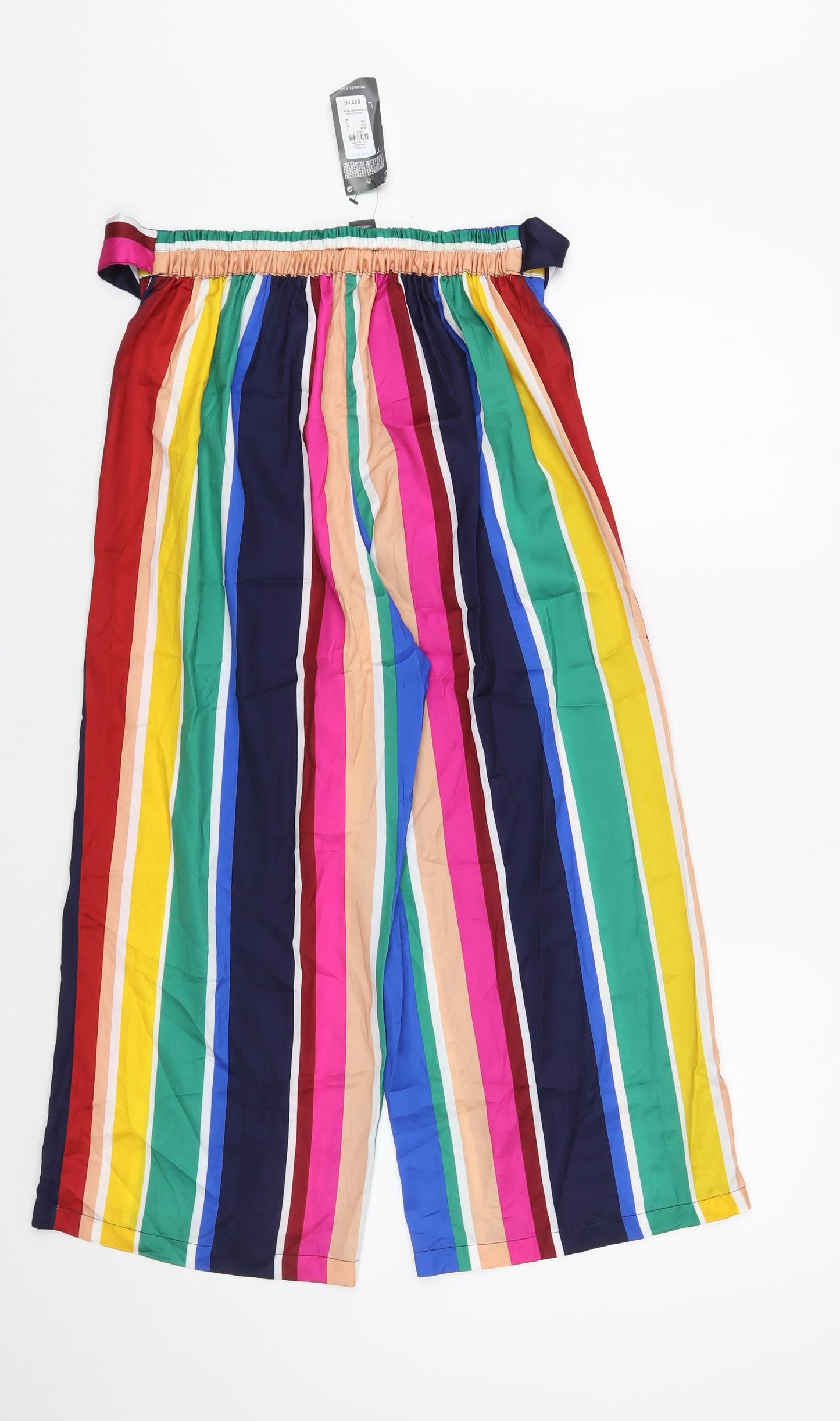 Primark Womens Multicoloured Striped Polyester Cropped Trousers Size 8 L25 in Regular Tie