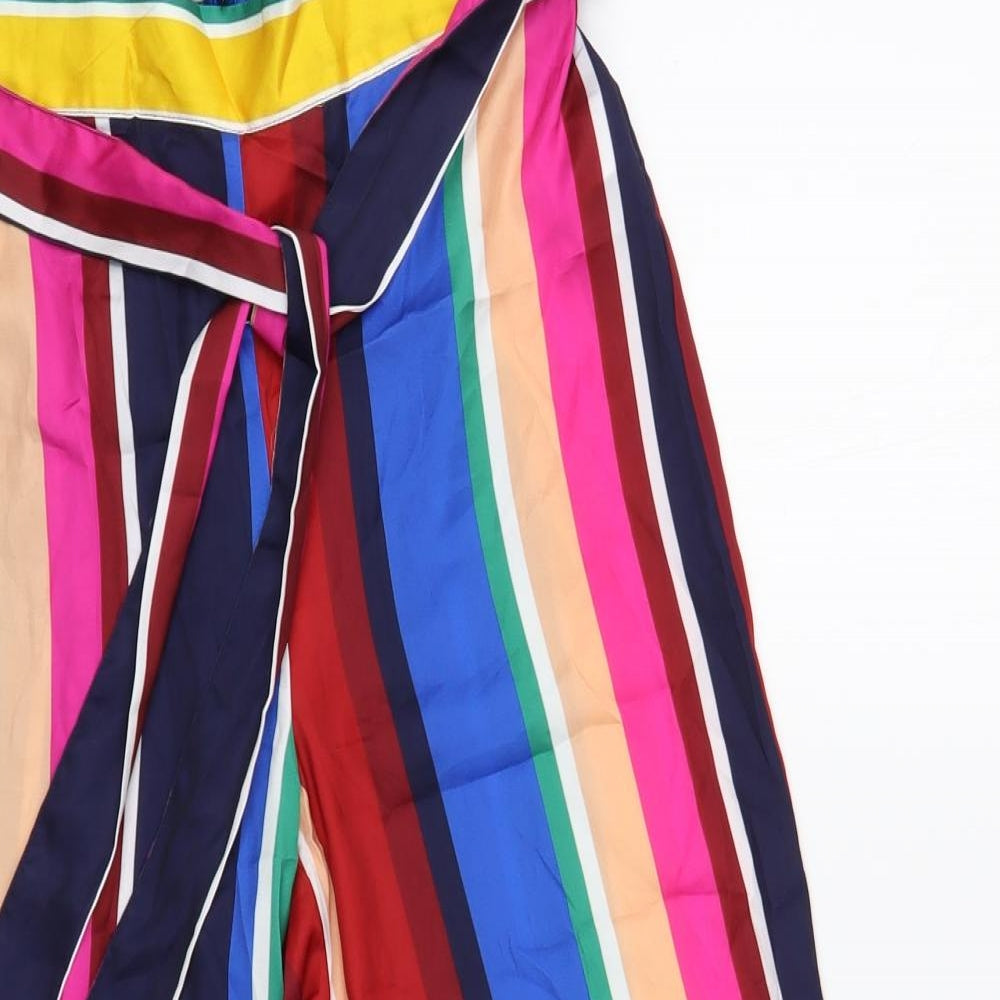 Primark Womens Multicoloured Striped Polyester Cropped Trousers Size 8 L25 in Regular Tie